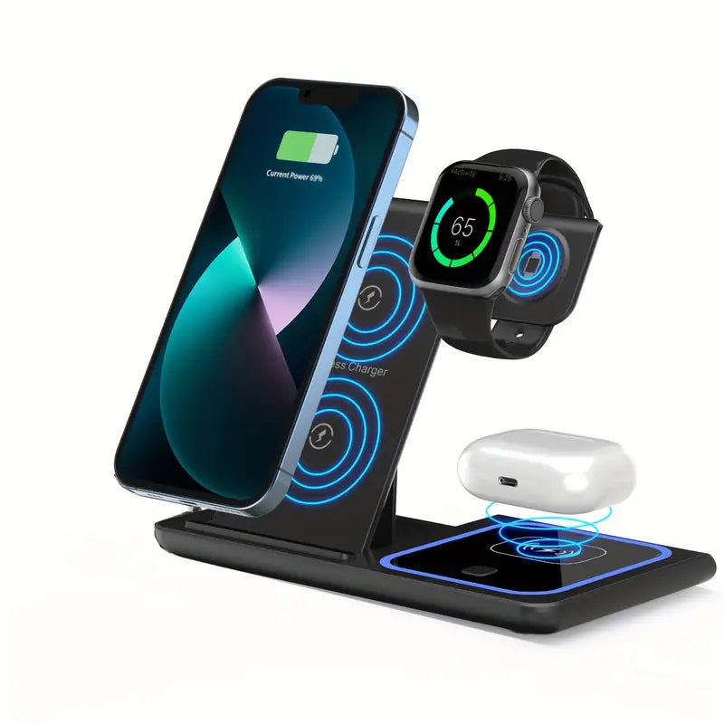 “3-in-1 Wireless Charging Station, 15W Fast Charger Stand for iPhone/android, Apple Watch & AirPods – Magnetic Desktop Charger Dock”