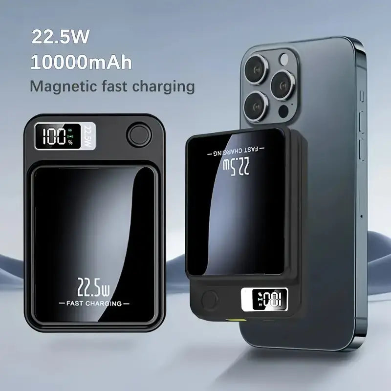 Magnetic Wireless Power Bank, 10000mAh Portable Fast Charger with LED Display – Compatible with iPhone & Android